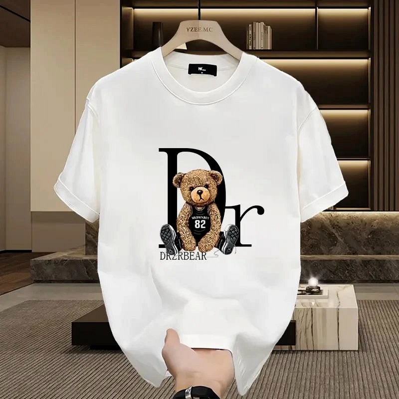 Camiseta blanca con gráfico de oso de Dior: 230 g de algodón, corte holgado, $5.67